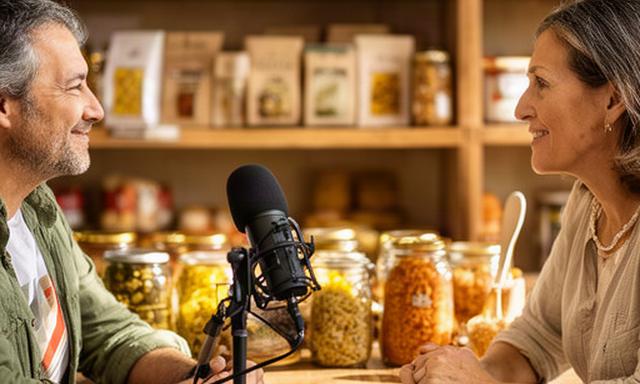 Entrevista de podcast sobre productores locales en una empresa familiar de alimentación