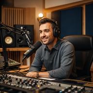 Apolinar Garciga dirigiendo una sesión de podcast en el estudio de Lleida
